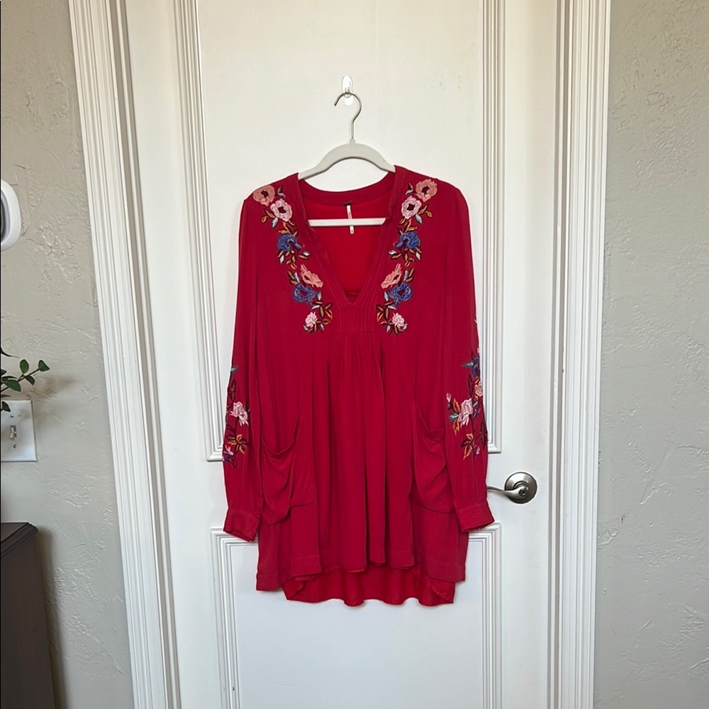VGUC Free People Mia Gauze dress. Size XS. Color is red